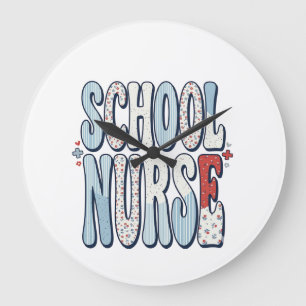 School Nurse Vintage Floral Typography Shirt Desig Large Clock