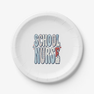School Nurse Vintage Floral Typography Shirt Desig Paper Plate