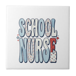 School Nurse Vintage Floral Typography Shirt Desig Tile