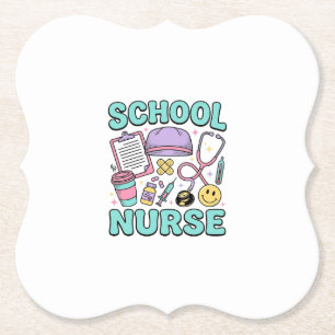 School Nurse Vintage Medical Collage Shirt Design_ Paper Coaster