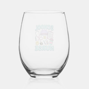 School Nurse Vintage Medical Collage Shirt Design_ Stemless Wine Glass