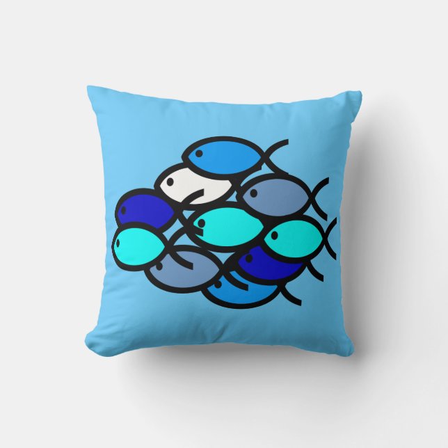 School of Christian Fish Symbols - Blue - Cushion (Front)