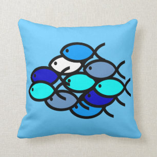 School of Christian Fish Symbols - Blue - Cushion