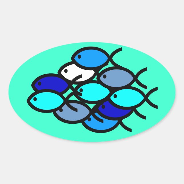 School of Christian Fish Symbols - Blue - Oval Sticker (Front)