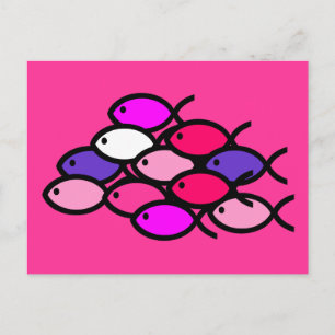School of Christian Fish Symbols - Pink Postcard