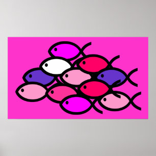 School of Christian Fish Symbols - Pink Poster