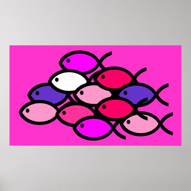 School of Christian Fish Symbols - Pink Poster (Front)