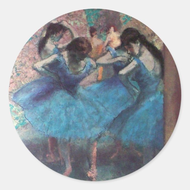 SCHOOL OF DANCE ,BALLERINA  BALLET DANCERS IN BLUE CLASSIC ROUND STICKER (Front)