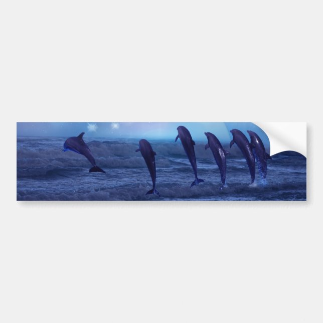 School of dolphins by moonlight bumper sticker (Front)