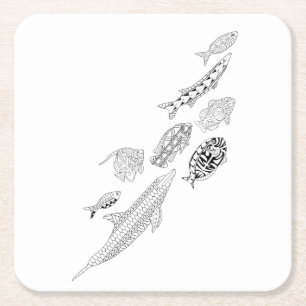 School Of Fish Adult Colouring Paper Coaster