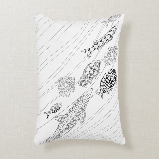 School Of Fish Adult Colouring Pillow (Front(Vertical))