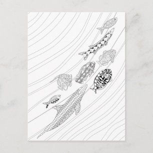 School Of Fish Adult Colouring Postcard