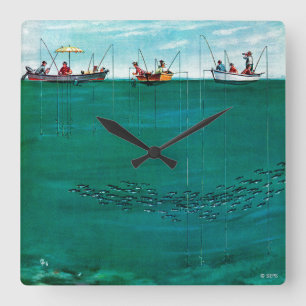 School of Fish Among Lines by Thornton Utz Square Wall Clock