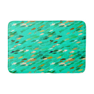 School of Fish, Aqua, Green and Gold Bath Mat