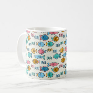 School of fish block prints coffee mug