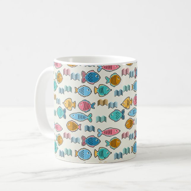 School of fish block prints coffee mug (Front Left)