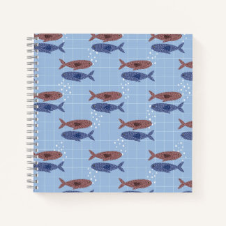 School of Fish Blue Grid Pattern Notebook