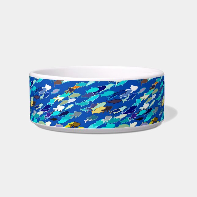 School of Fish, Dark Blue, White and Turquoise Bowl (Left)