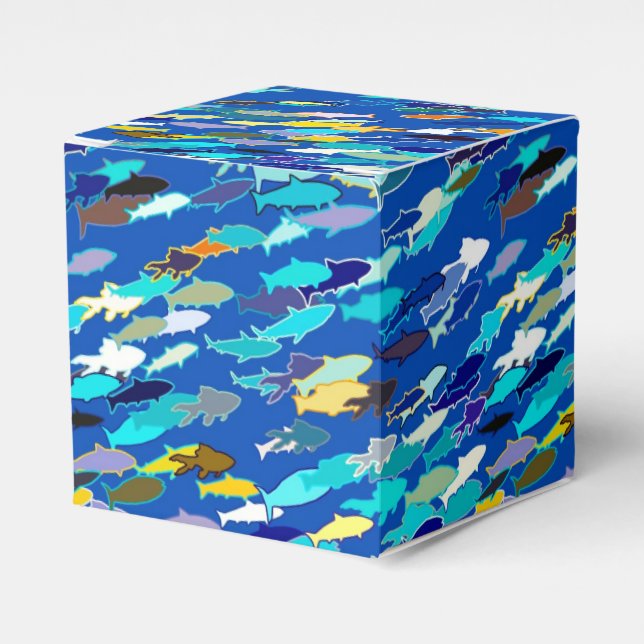 School of Fish, Dark Blue, White and Turquoise Favour Box (Front Side)