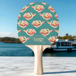 School of fish gold and teal ping pong paddle