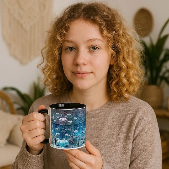 School of Fish in Ocean Rocks Mug for Dad (School of Fish in Ocean Rocks Mug Coastal Blue Mug)