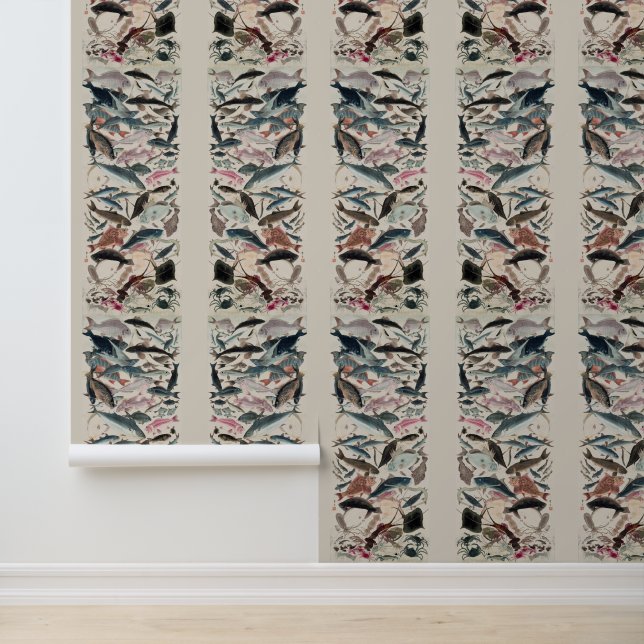 School of Fish Multi Colour Vintage Wallpaper (Application)