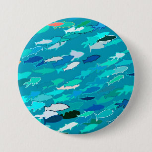 School of Fish, Turquoise,  Blue and Aqua  7.5 Cm Round Badge