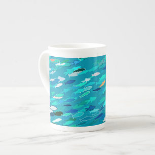 School of Fish, Turquoise,  Blue and Aqua  Bone China Mug