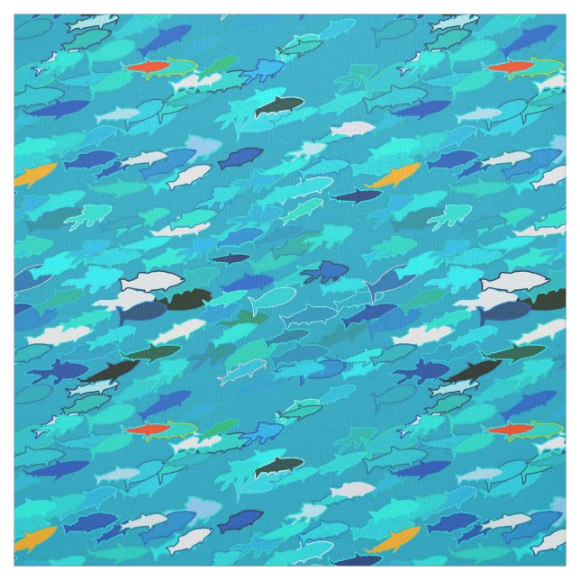 School of Fish, Turquoise,  Blue and Aqua  Fabric (Swatch)