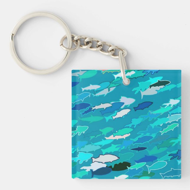 School of Fish, Turquoise,  Blue and Aqua  Key Ring (Front)