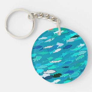 School of Fish, Turquoise,  Blue and Aqua  Key Ring