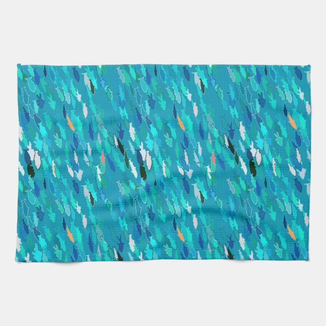 School of Fish, Turquoise, Blue and Aqua  Tea Towel (Horizontal)