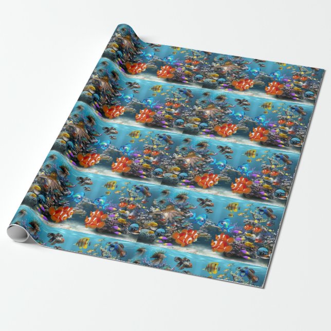 School of Fish Wrapping Paper, Aquarium Paper (Unrolled)