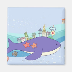 School of fishes swimming in underwater town magnet