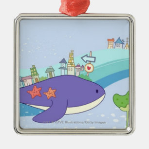 School of fishes swimming in underwater town metal tree decoration
