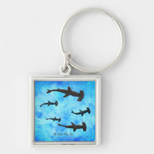 School of Hammerhead Sharks in Silhouette Key Ring