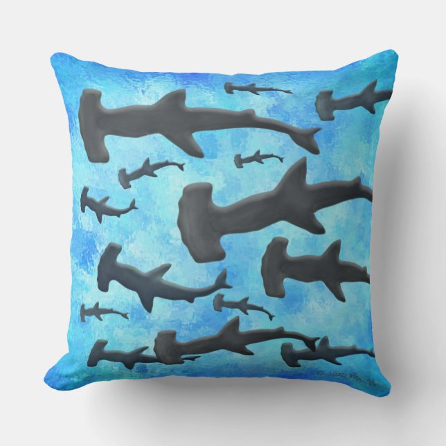 School of Hammerhead Sharks in Silhouette Outdoor Cushion (Front)