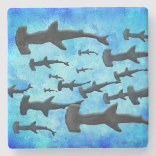 School of Hammerhead Sharks in Silhouette Stone Coaster