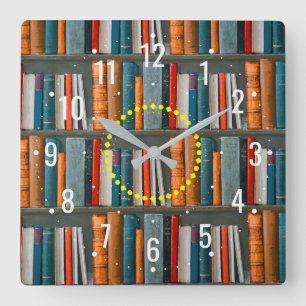 School of Learning and Reading Books - Library  Square Wall Clock