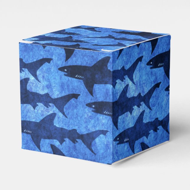 School of Sharks Blue Pattern Favour Box (Front Side)