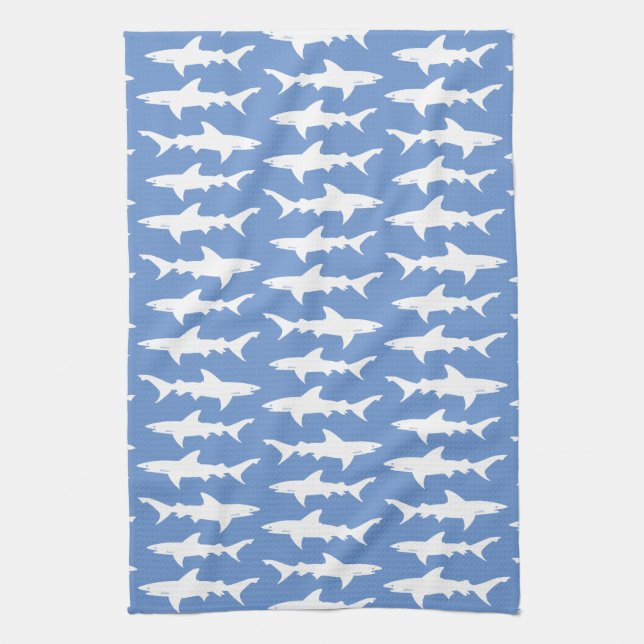 School of Sharks Galley / Beach House Blue Tea Towel (Vertical)