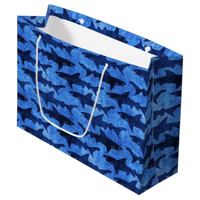 School of Sharks in the Deep Blue Sea Nautical Large Gift Bag (Front Angled)