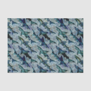 School of Sharks in Watery Blue Tissue Paper