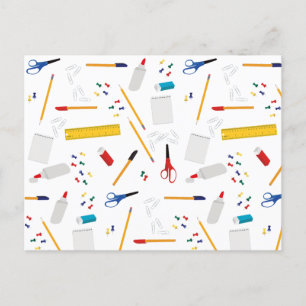 School Office & Crafts Supplies Pattern Holiday Postcard