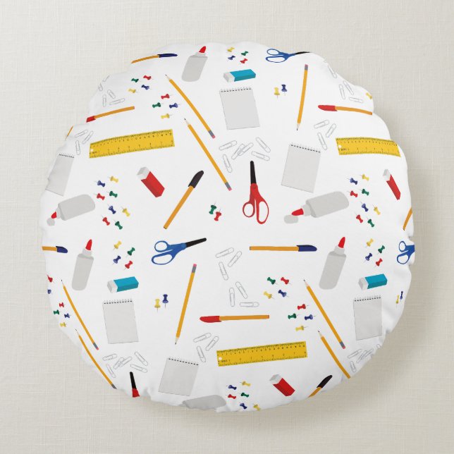 School Office & Crafts Supplies Pattern Round Cushion (Front)