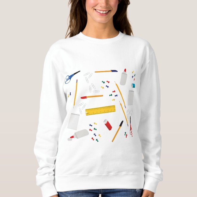 School Office & Crafts Supplies Pattern Sweatshirt (Front)