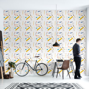 School Office & Crafts Supplies Pattern Wallpaper