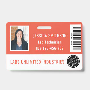 School or Business Photo ID Coral Orange Badge