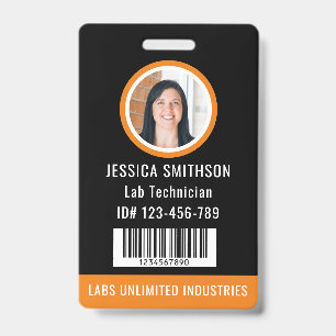 School or Business Photo ID Orange Black Badge