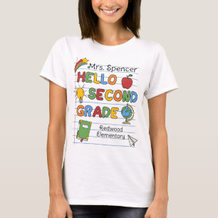School Paper & Doodles Hello Second Grade T-Shirt